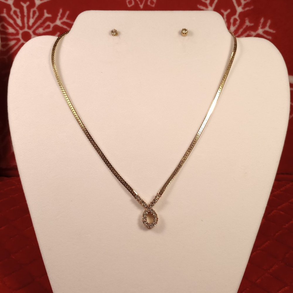 Necklace and earrings set 14kt R.G.P zirconia stones 70's inventory